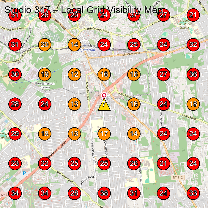 Studio 347 GeoGrid visibility map for Hair Salon in Port Jefferson Station